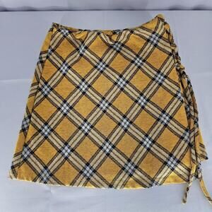 Madden NYC Mini Skirt XS School Girl Clueless Vibes Yellow Black Plaid Side Lace